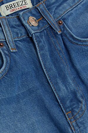 Breeze Kız Çocuk Jean Pantolon Cepli Düğmeli 9-14 Yaş, Mavi