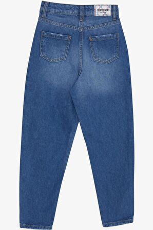 Breeze Kız Çocuk Jean Pantolon Cepli Düğmeli 9-14 Yaş, Mavi