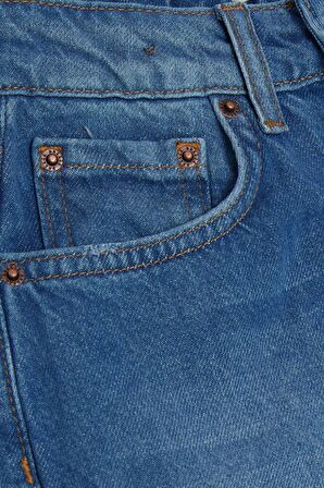 Breeze Kız Çocuk Jean Pantolon Cepli Düğmeli 9-14 Yaş, Mavi