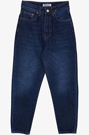 Breeze Kız Çocuk Jean Pantolon Cepli Düğmeli 9-14 Yaş, Koyu Mavi