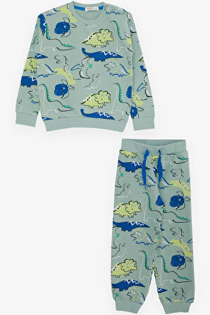 Breeze Girls & Boys Erkek Çocuk Eşofman Takım Dinozor Desenli Bağcık Aksesuarlı 2-6 Yaş, Mint Yeşili