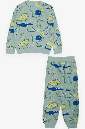 Breeze Girls & Boys Erkek Çocuk Eşofman Takım Dinozor Desenli Bağcık Aksesuarlı 2-6 Yaş, Mint Yeşili