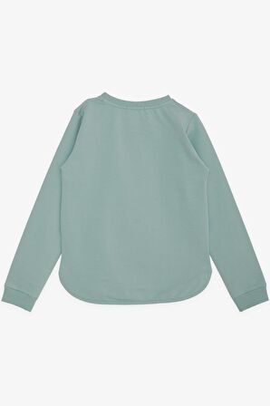 Breeze Kız Çocuk Sweatshirt Harika Kız Yazı Baskılı Çiçekli 9-14 Yaş, Su Yeşili