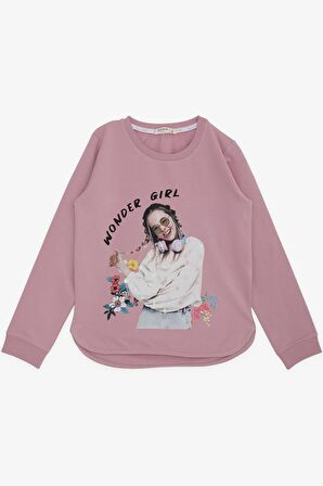 BREEZE Kız Çocuk Sweatshirt Harika Kız Yazı Baskılı Çiçekli 9-14 Yaş, Gülkurusu