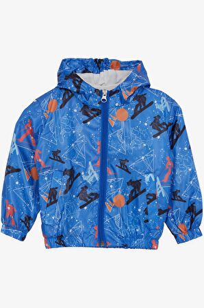 Breeze Erkek Çocuk Yağmurluk Kış Sporu Temalı Kayakçı Desenli 1-6 Yaş, Saks Mavisi