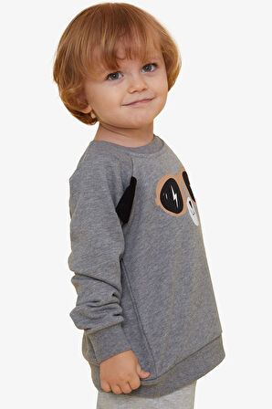 Breeze Erkek Çocuk Sweatshirt Sevimli Ayıcık Baskılı Kulakları Hareketli 2-6 Yaş, Koyu Gri Melanj