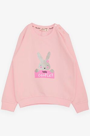 BREEZE Kız Çocuk Sweatshirt Sevimli Simli Tavşancık Baskılı 1.5-5 Yaş, Pembe