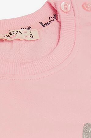 BREEZE Kız Çocuk Sweatshirt Sevimli Simli Tavşancık Baskılı 1.5-5 Yaş, Pembe