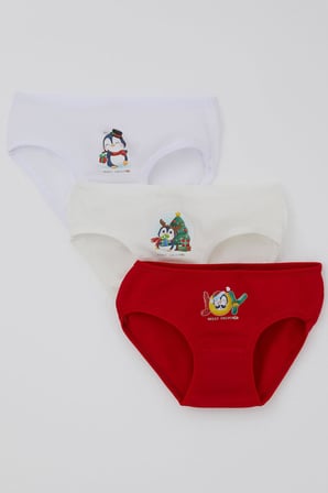 Katamino Kız Çocuk Slip 3 Lü Yılbaşı Temalı Sevimli Penguen Baskılı 1-10 Yaş, Karışık Renk
