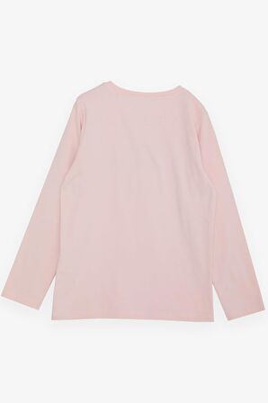 BREEZE Kız Çocuk Uzun Kollu Tişört Simli Yazı Baskılı 9-14 Yaş, Pudra