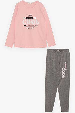 Breeze Kız Çocuk Taytlı Takım Havalı Kız Yazı Baskılı 4-8 Yaş, Pembe