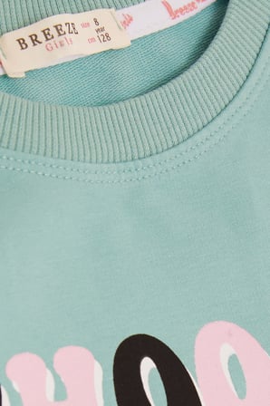 Breeze Kız Çocuk Tunik Mutluluk Temalı Yazı Baskılı 8-12 Yaş, Mint Yeşili