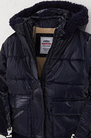 Esso Mandolin Kız Çocuk Mont Kemerli Peluşlu Kapüşonlu 2-6 Yaş, Koyu Lacivert