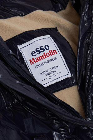 Esso Mandolin Kız Çocuk Mont Kemerli Armalı Kapüşonlu 2-6 Yaş, Koyu Lacivert