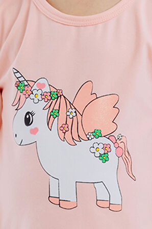 Breeze Kız Çocuk Uzun Kollu Tişört Unicorn Baskılı 1-4 Yaş, Somon