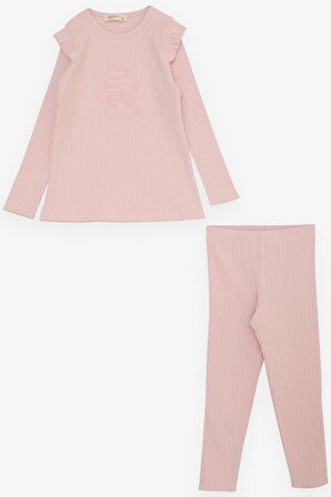 Breeze Kız Çocuk Taytlı Takım Kelebek Nakışlı Yazı Baskılı 2-6 Yaş, Pembe