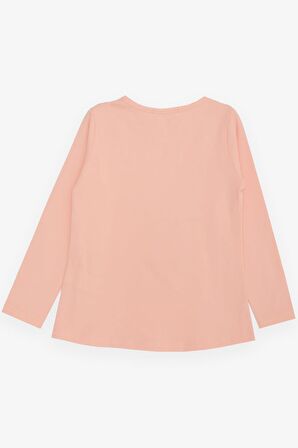 BREEZE Kız Çocuk Uzun Kollu Tişört Moda Temalı Yazı Baskılı 6-12 Yaş, Somon