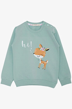 Breeze Kız Çocuk Sweatshirt Sevimli Ceylan Taçlı Ceylancık Baskılı 1.5-5 Yaş, Mint Yeşili