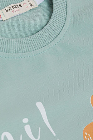 Breeze Kız Çocuk Sweatshirt Sevimli Ceylan Taçlı Ceylancık Baskılı 1.5-5 Yaş, Mint Yeşili