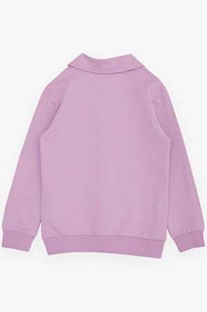 BREEZE Kız Çocuk Sweatshirt Magıc Yazı Baskılı Yarım Fermuarlı Polo Yaka 8-14 Yaş, Lila