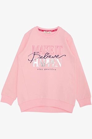 Breeze Kız Çocuk Sweatshirt Yaldızlı Yazı Baskılı 6-12 Yaş, Pembe