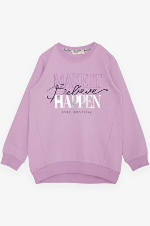 Breeze Kız Çocuk Sweatshirt Yaldızlı Yazı Baskılı 6-12 Yaş, Lila