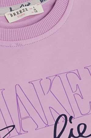 Breeze Kız Çocuk Sweatshirt Yaldızlı Yazı Baskılı 6-12 Yaş, Lila