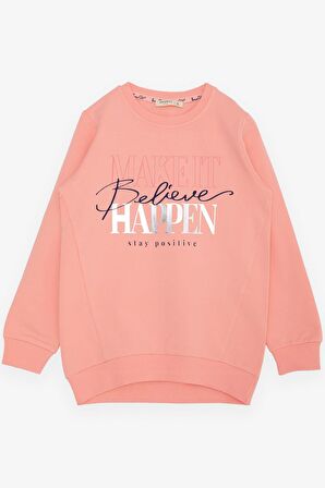BREEZE Kız Çocuk Sweatshirt Yaldızlı Yazı Baskılı 6-12 Yaş, Somon