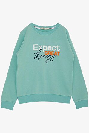 Breeze Erkek Çocuk Sweatshirt Yazı Baskılı 4-8 Yaş, Su Yeşili