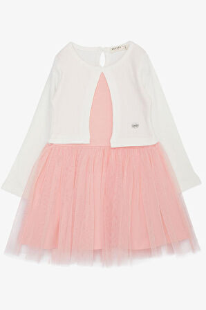 Breeze Kız Çocuk Uzun Kollu Elbise Tüllü 3-8 Yaş, Ekru