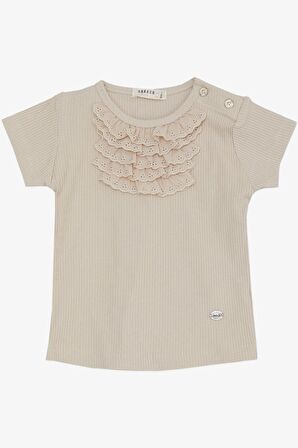 Breeze Kız Bebek Tişört Güpürlü Armalı 9 Ay-3 Yaş, Bej