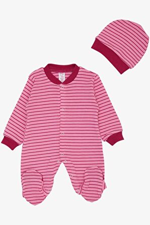 Breeze Kız Bebek Patikli Tulum Çizgili 0-6 Ay, Pembe