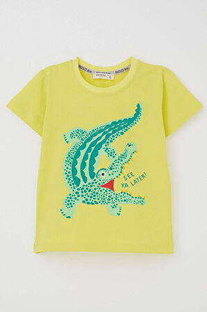 Breeze Erkek Çocuk Tişört Sevimli Timsahcık Baskılı 3-8 Yaş, Sarı