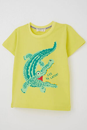 Breeze Erkek Çocuk Tişört Sevimli Timsahcık Baskılı 3-8 Yaş, Sarı