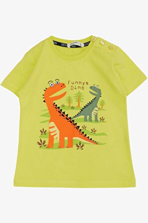 Breeze Erkek Çocuk Tişört Orman Temalı Komik Dinozorlar Baskılı 2-6 Yaş, Sarı