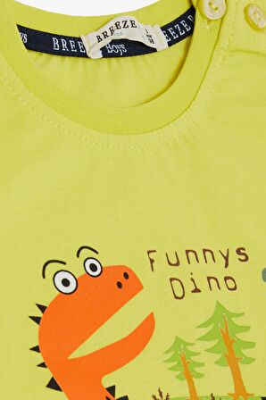 Breeze Erkek Çocuk Tişört Orman Temalı Komik Dinozorlar Baskılı 2-6 Yaş, Sarı