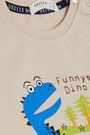 Breeze Erkek Çocuk Tişört Orman Temalı Komik Dinozorlar Baskılı 2-6 Yaş, Bej