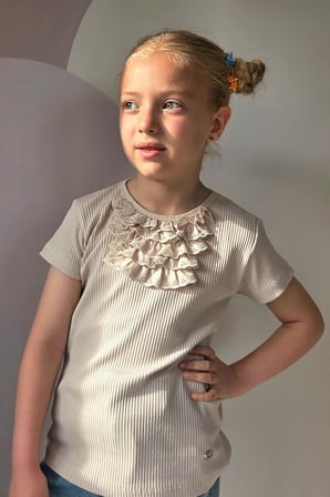 Breeze Kız Çocuk Tişört Güpürlü Fitilli 4-8 Yaş, Bej