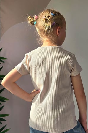 Breeze Kız Çocuk Tişört Güpürlü Fitilli 4-8 Yaş, Bej