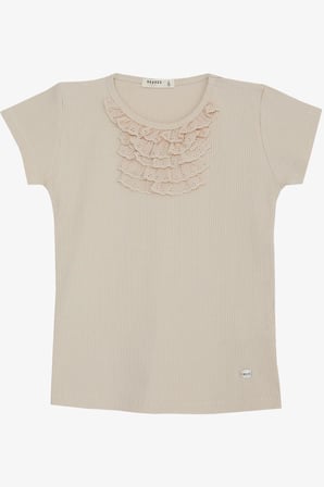 Breeze Kız Çocuk Tişört Güpürlü Fitilli 4-8 Yaş, Bej