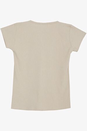 Breeze Kız Çocuk Tişört Güpürlü Fitilli 4-8 Yaş, Bej
