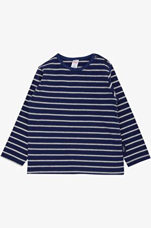 Breeze Erkek Bebek Uzun Kollu Tişört Patlı Çizgili 9 Ay-3 Yaş, Lacivert