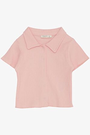 BREEZE Kız Çocuk Tişört Crop Çıtçıtlı Fitilli 9-14 Yaş, Somon