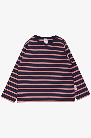 Breeze Kız Bebek Uzun Kollu Tişört Çizgili Patlı 9 Ay-3 Yaş, Lacivert