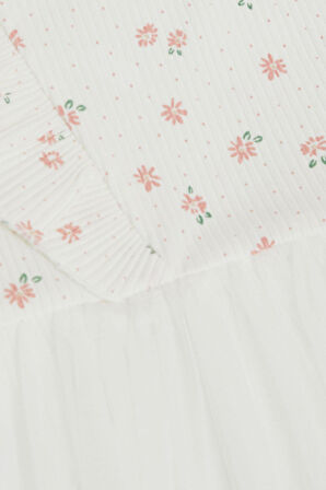 Breeze Kız Bebek Elbise Çiçekli Tüllü Fırfırlı 9 Ay-3 Yaş, Ekru