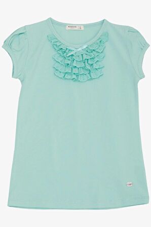 BREEZE Kız Çocuk Tişört Güpürlü 4-8 Yaş, Su Yeşili