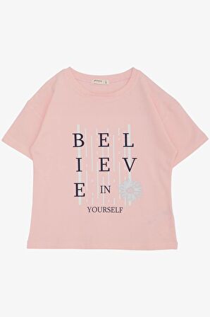 Breeze Kız Çocuk Tişört Crop Slogan Temalı Çiçek Baskılı 9-14 Yaş, Pembe