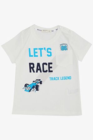 BREEZE Erkek Çocuk Tişört Yarış Temalı Yazı Baskılı Cepli 2-6 Yaş, Ekru