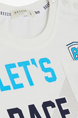 BREEZE Erkek Çocuk Tişört Yarış Temalı Yazı Baskılı Cepli 2-6 Yaş, Ekru
