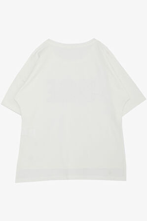 Breeze Kız Çocuk Tişört Smile Yazı Baskılı Taşlı 9-16 Yaş, Ekru